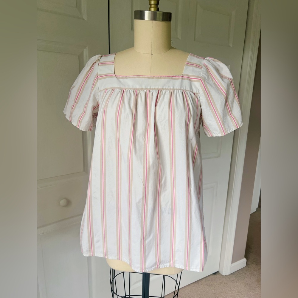 Lands End Women’s Cotton Poplin Square Neck Short Sleeve Tunic Top in Ivory